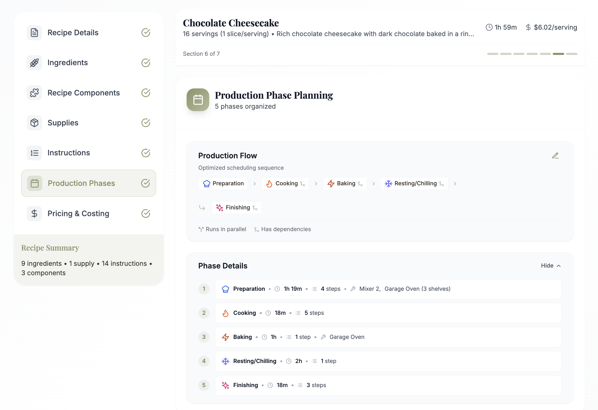 Bakerflow recipe manager showing customizable recipe structure